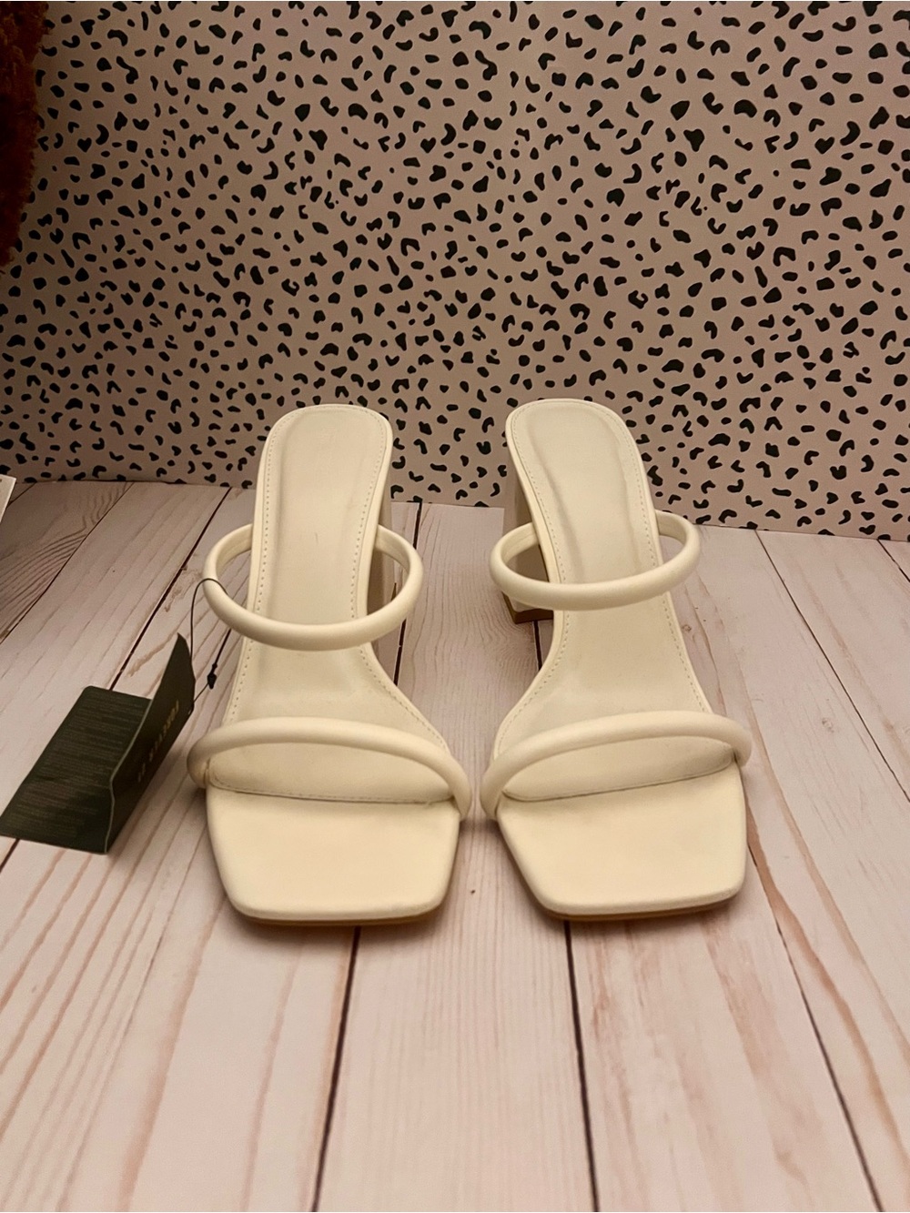 Forever 21 Cream Double-Strap Square-Toe Heeled Sandals